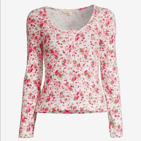 Love Shack Fancy Anaya Cloudy Pop Rocks Strawberry Henley Thermal Top SMALL - Picture 4 of 11